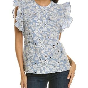 Ultra Pink Sky Blue Embroidered Blouse